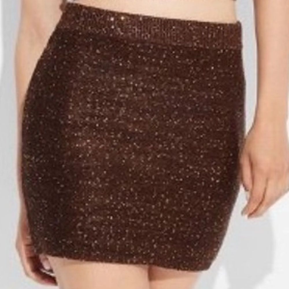 Wild Fable Brown And Gold-Toned Sequin Sweater‎ Mini Skirt, Size XL, NWT